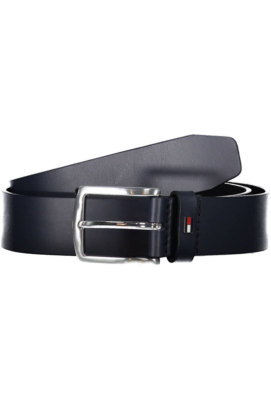 Elegant Blue Leather Belt with Metal Buckle