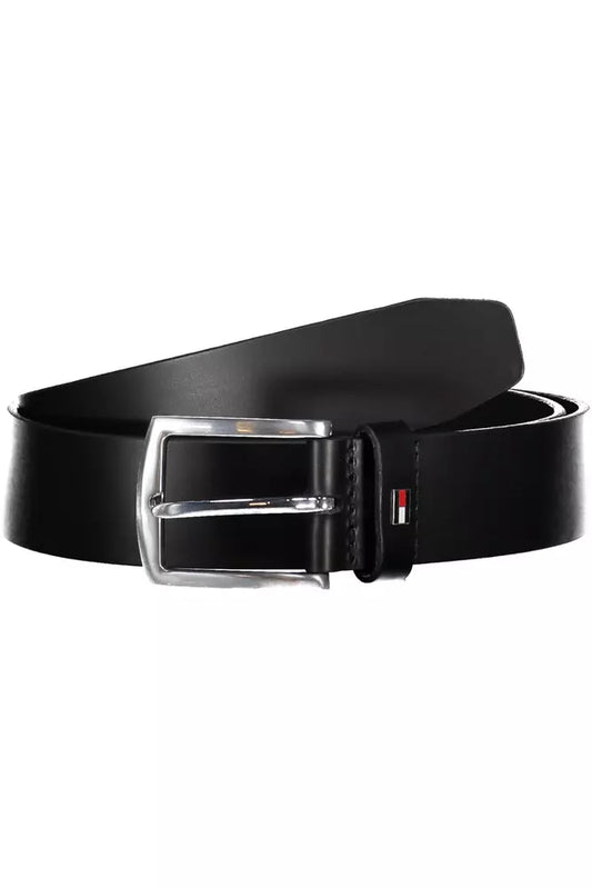 Elegant Black Leather Belt with Metal Buckle