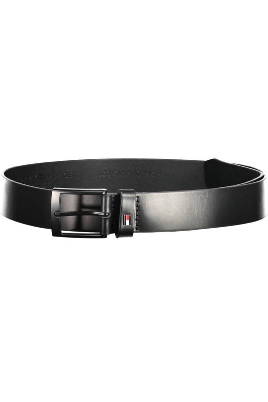 Sleek Black Leather Belt with Metal Buckle