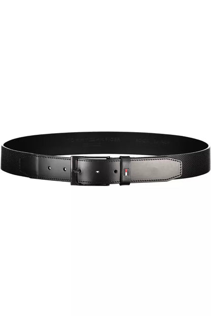 Elegant Black Leather Belt with Metal Buckle