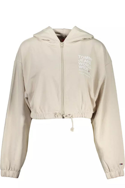 Chic Beige Hooded Zip Sweatshirt