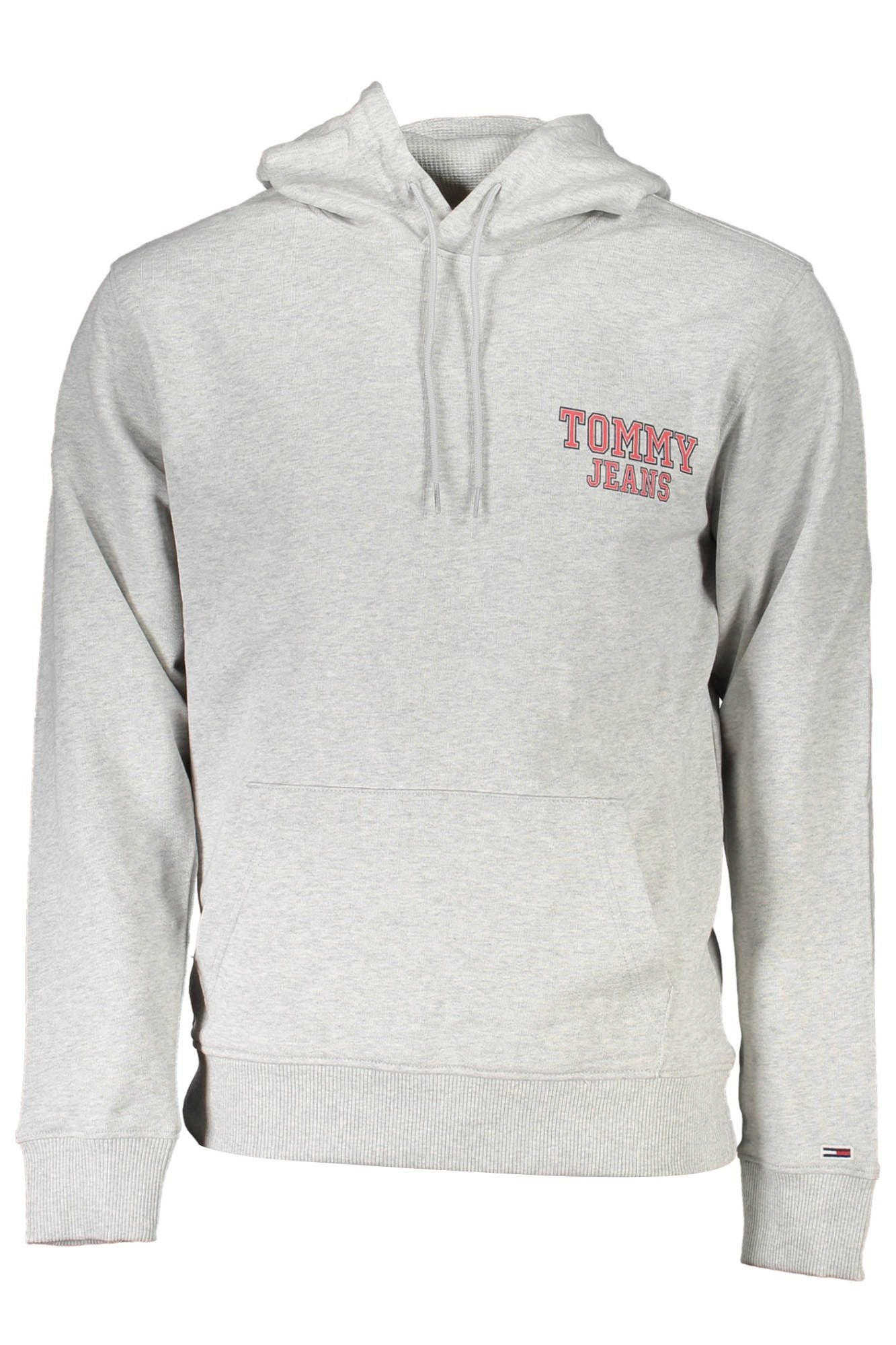 Sleek Gray Cotton Hoodie with Central Pocket