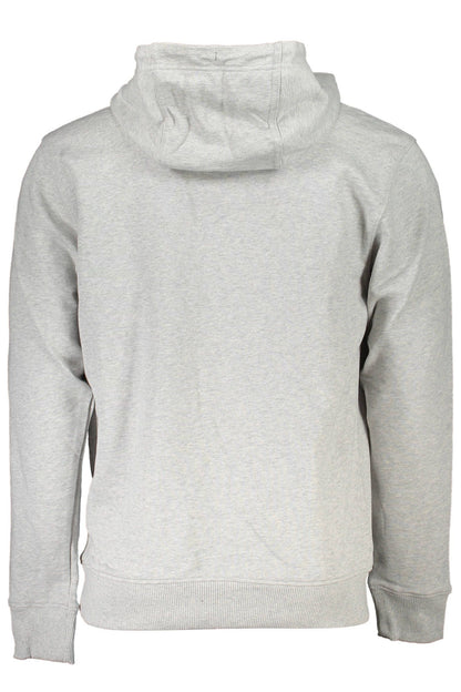 Sleek Gray Cotton Hoodie with Central Pocket