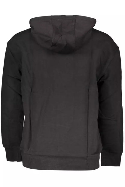 Sleek Black Cotton Hoodie with Embroidered Logo