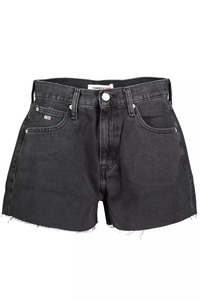 Embroidered Denim Shorts with Fringed Hem