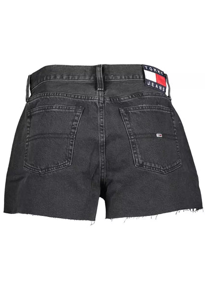 Embroidered Denim Shorts with Fringed Hem