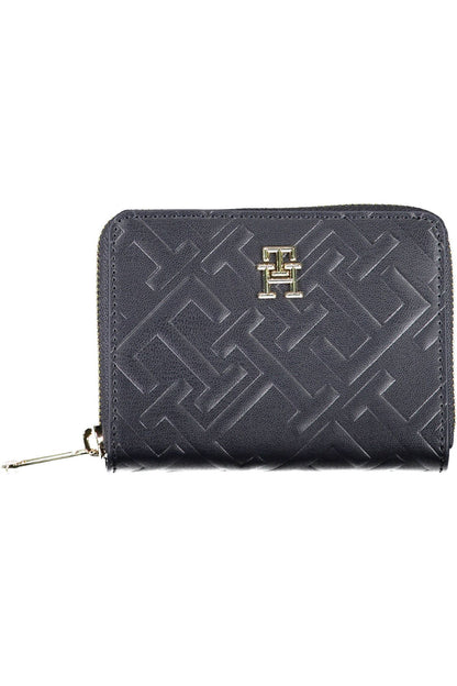 Elegant Blue Polyurethane Wallet with Coin Purse