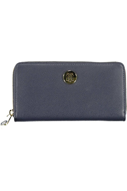 Chic Blue Polyurethane Wallet with Logo Detailing