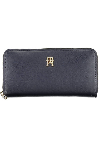 Chic Blue Polyurethane Wallet with Logo Detail