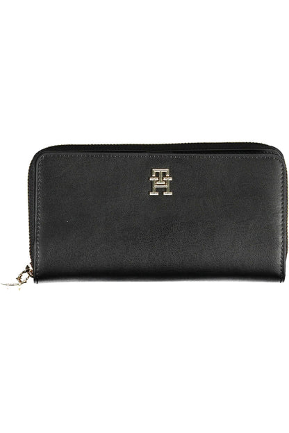 Sleek Black Polyurethane Wallet with Logo Detail