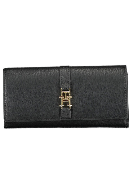 Elegant Black Polyurethane Wallet with Coin Purse