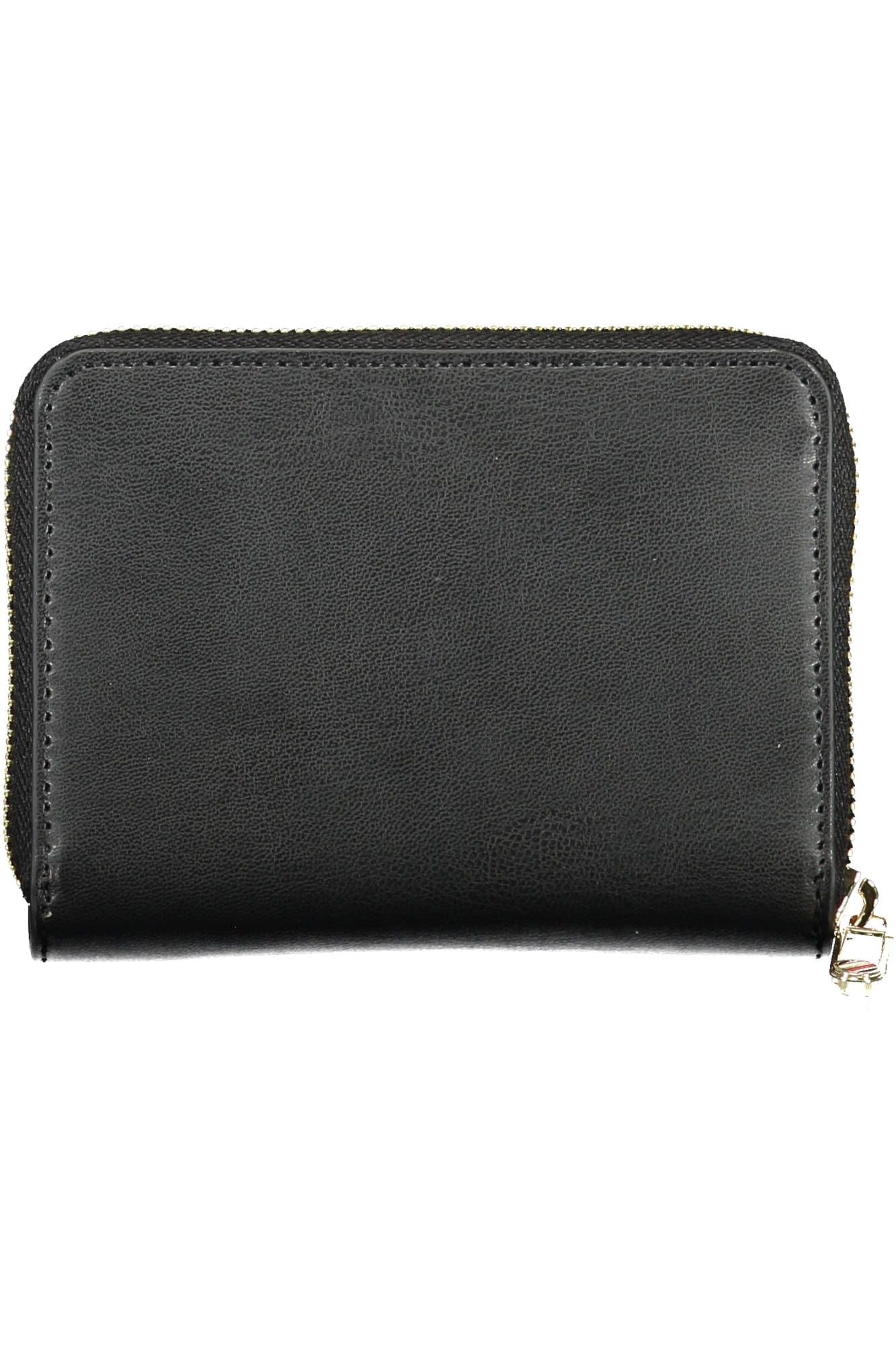 Elegant Black Polyurethane Wallet with Logo Detail