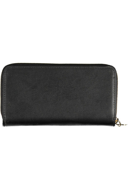 Sleek Black Polyurethane Wallet with Logo Detail