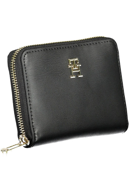 Elegant Black Polyurethane Wallet with Logo Detail