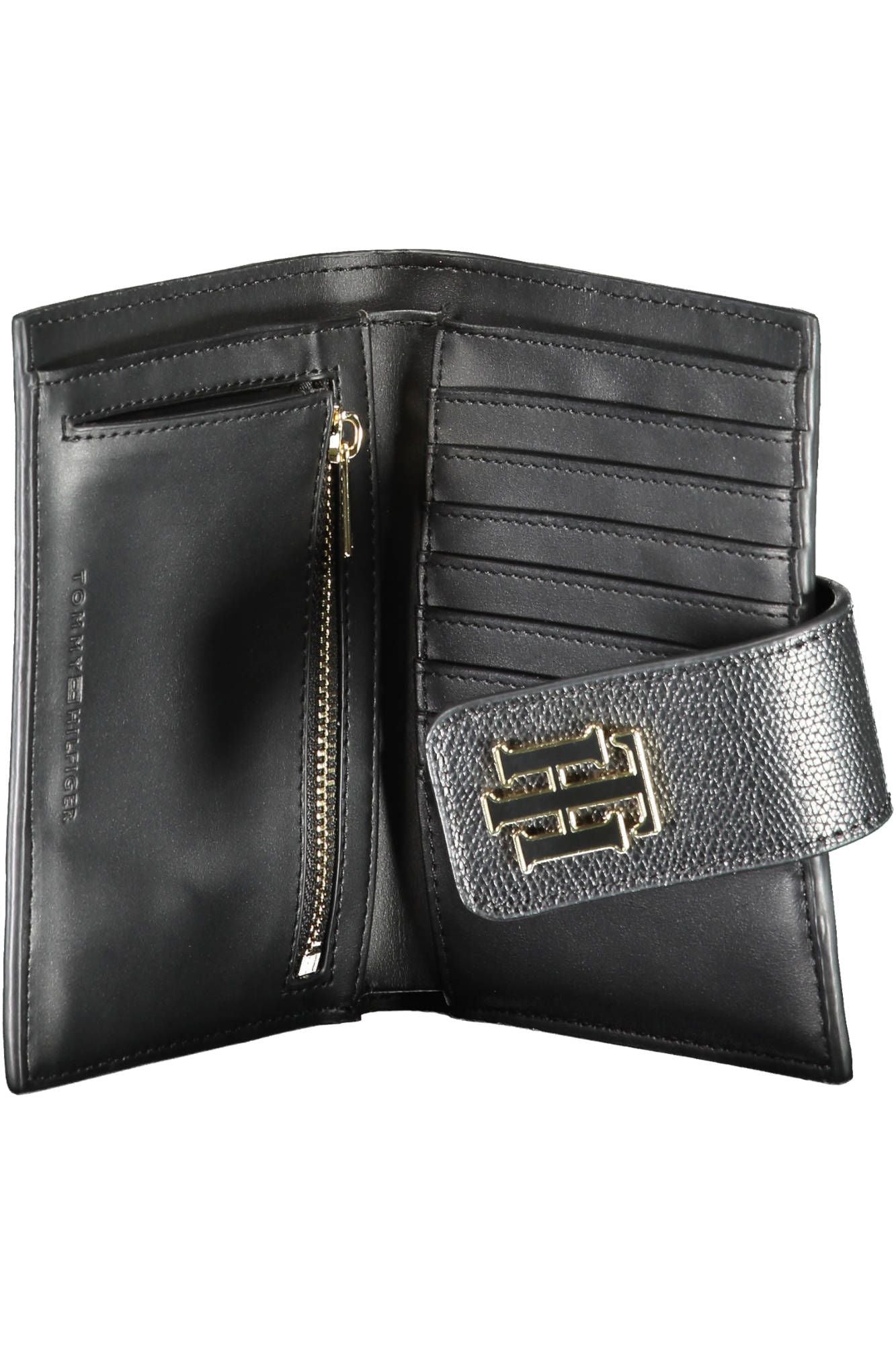 Elegant Black Polyurethane Wallet with Contrast Detail