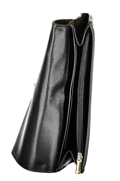 Elegant Black Polyurethane Wallet with Coin Purse