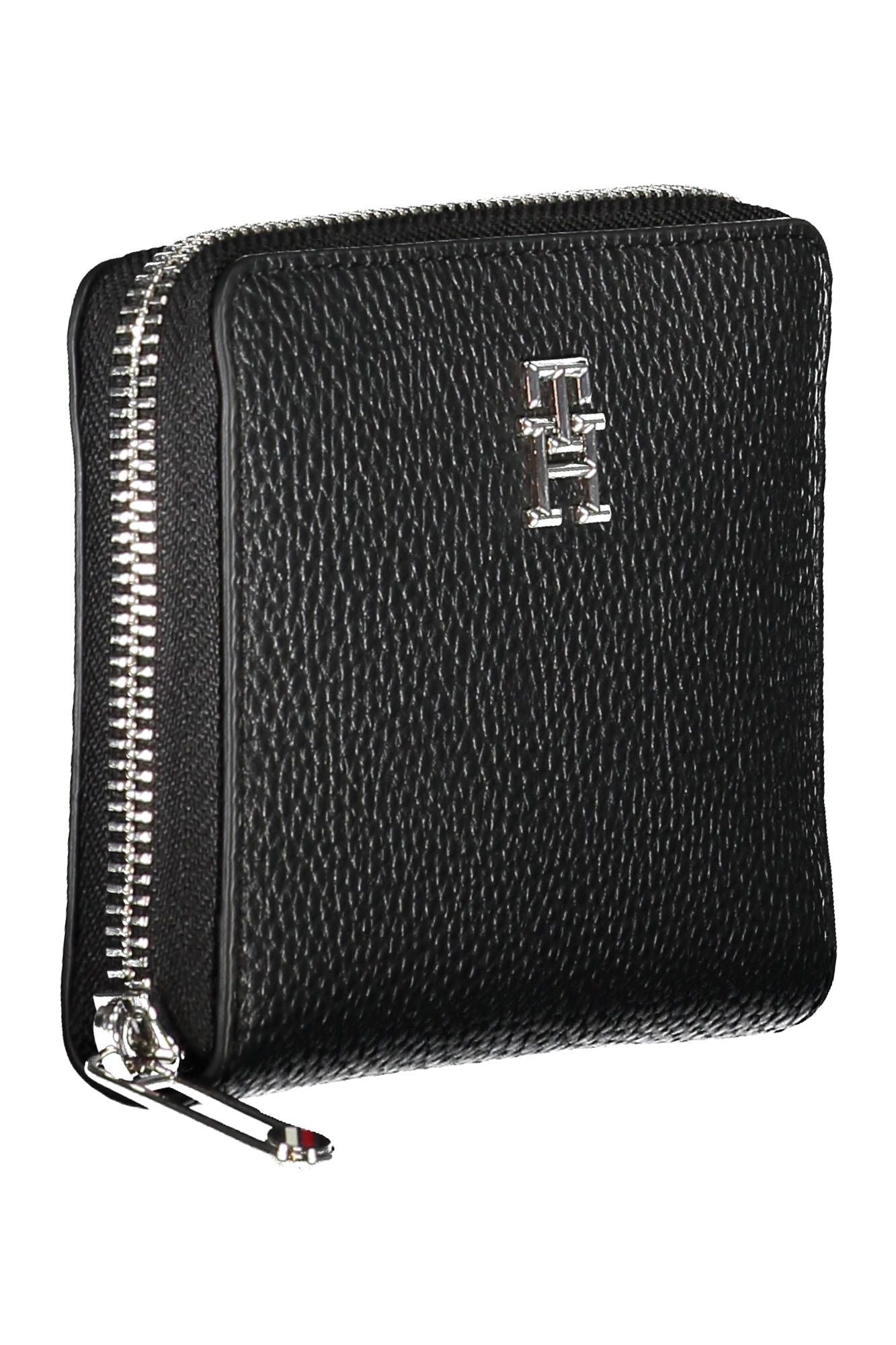 Elegant Black Polyurethane Zip Wallet