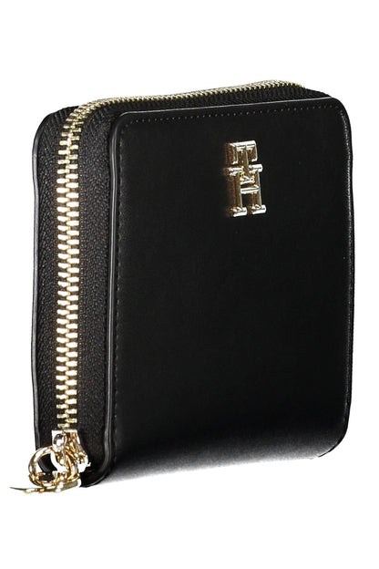 Elegant Black Polyurethane Wallet with Coin Purse