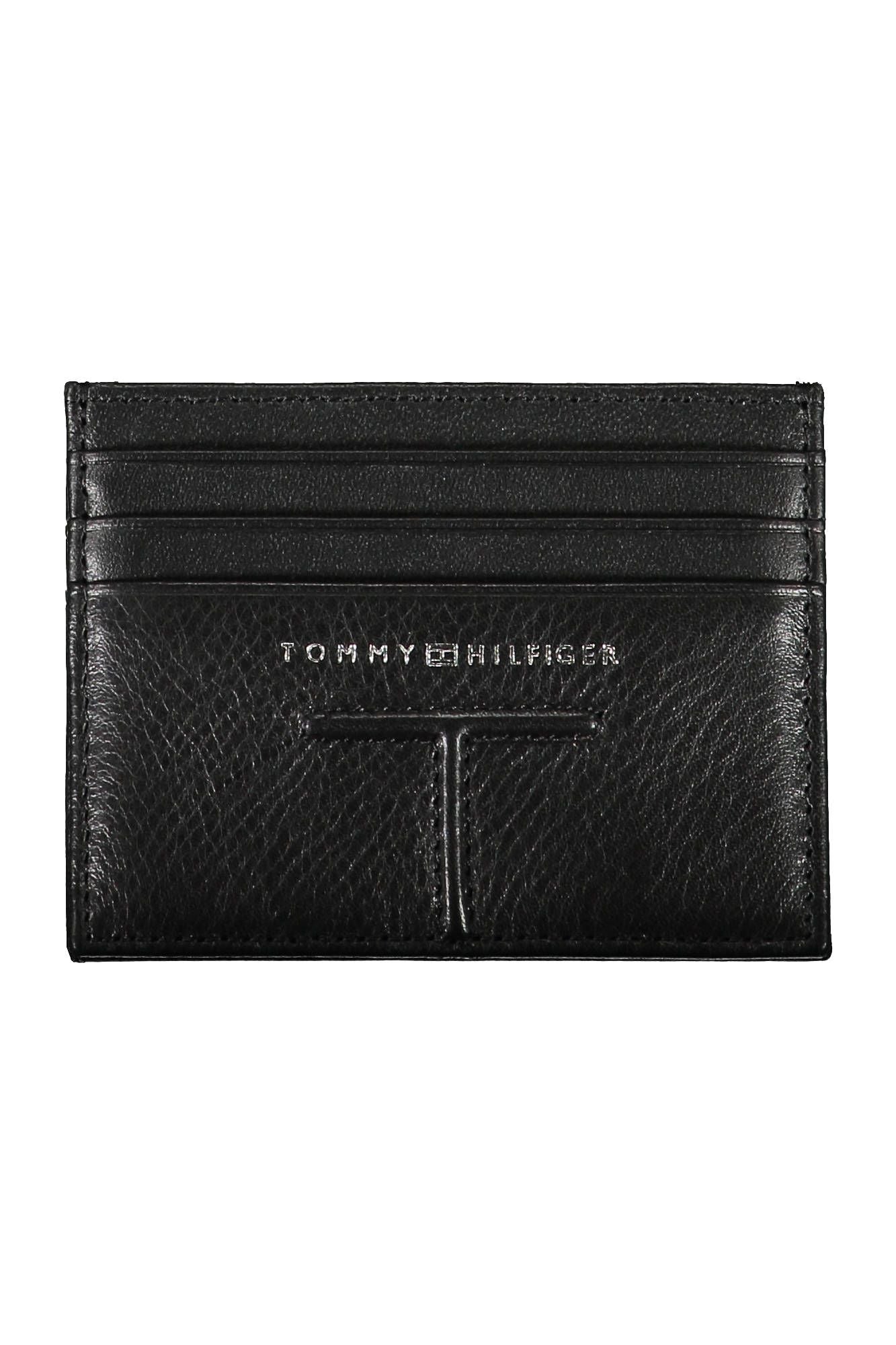 Sleek Black Leather Card Holder with Contrast Detail