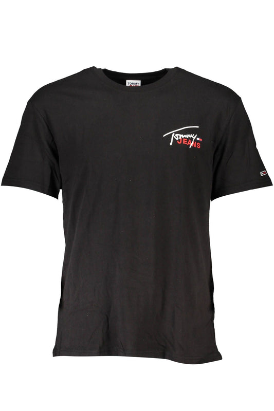 Embroidered Logo Black Tee - Classic Elegance