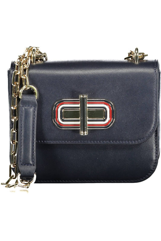 Chic Blue Leather Shoulder Bag with Contrasting Details