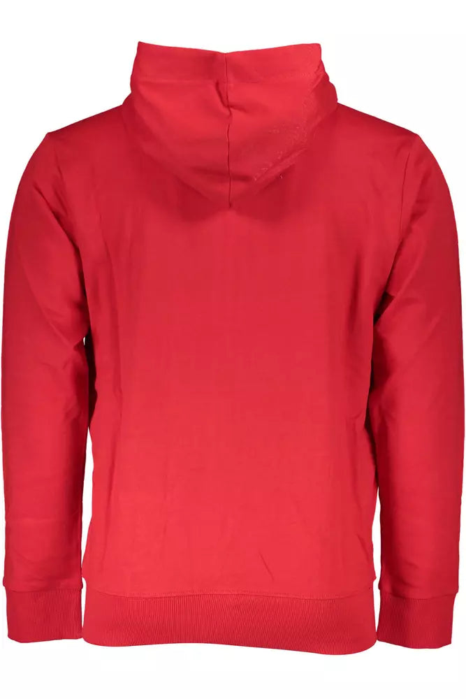 Elegant Red Hooded Sweater with Contrasting Details