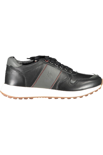 Sleek Black Eco Leather Sneakers with Logo Detail