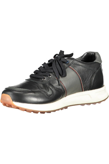 Sleek Black Eco Leather Sneakers with Logo Detail