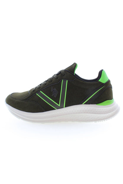 Green Laced Sports Sneakers with Logo Detail