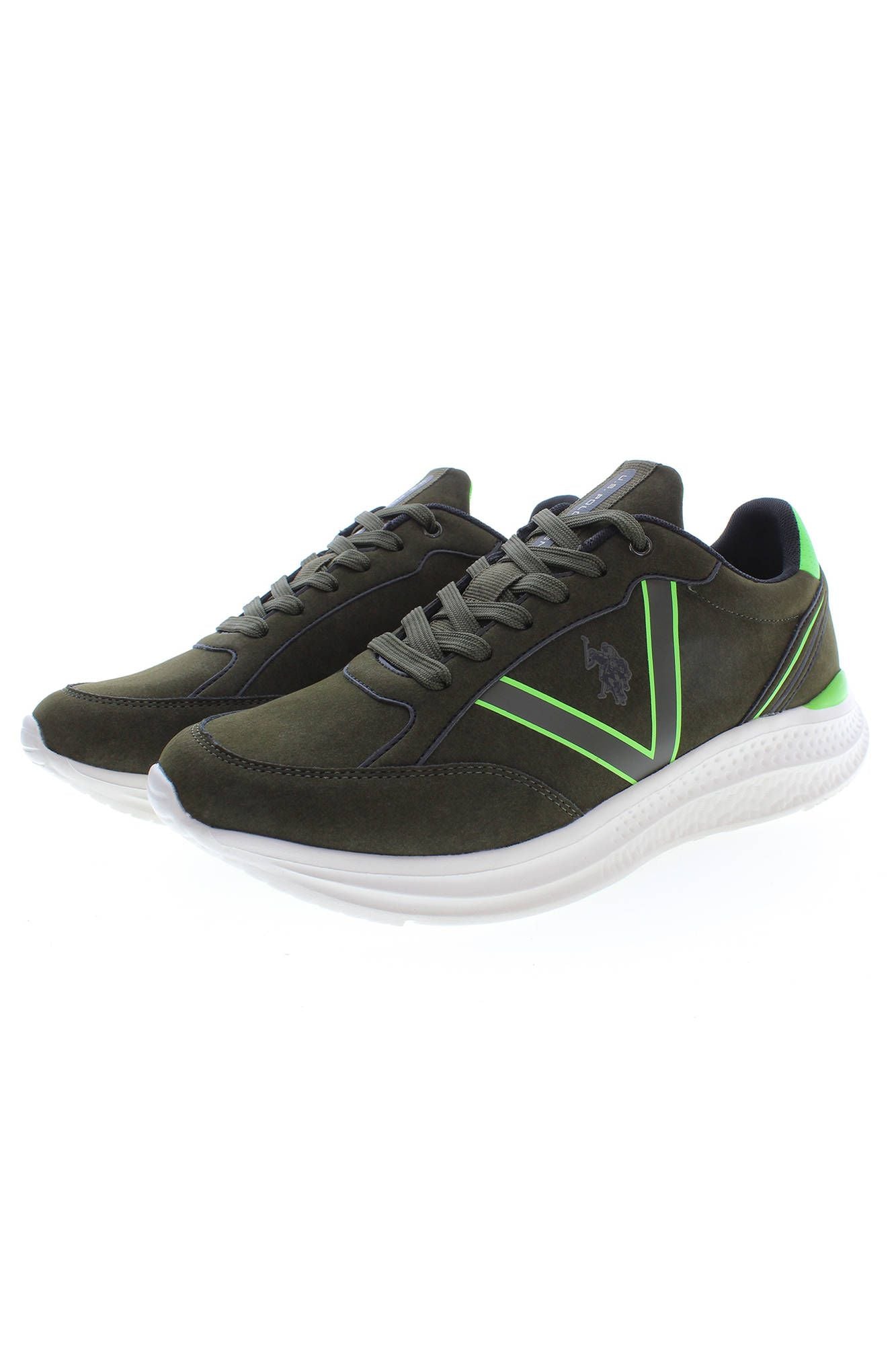 Green Laced Sports Sneakers with Logo Detail