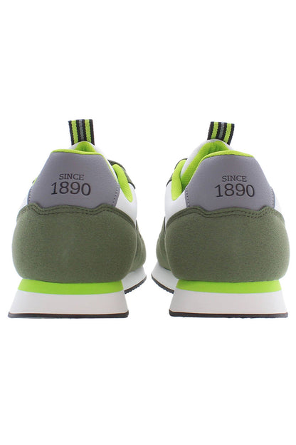 Green Lace-Up Sneakers with Contrasting Details