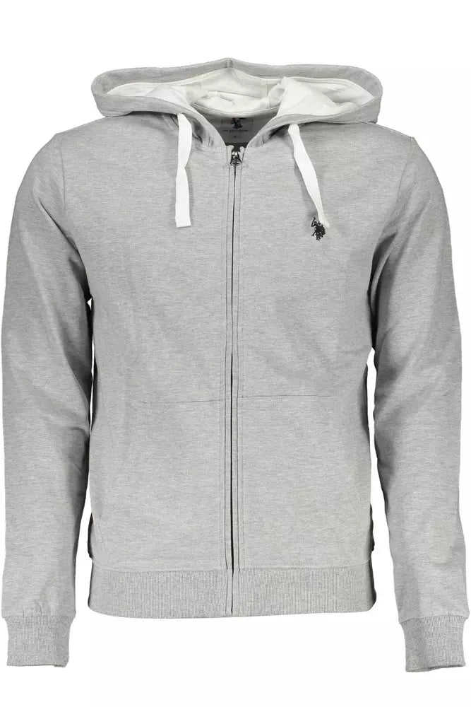 Chic Gray Zip Hoodie with Embroidered Logo