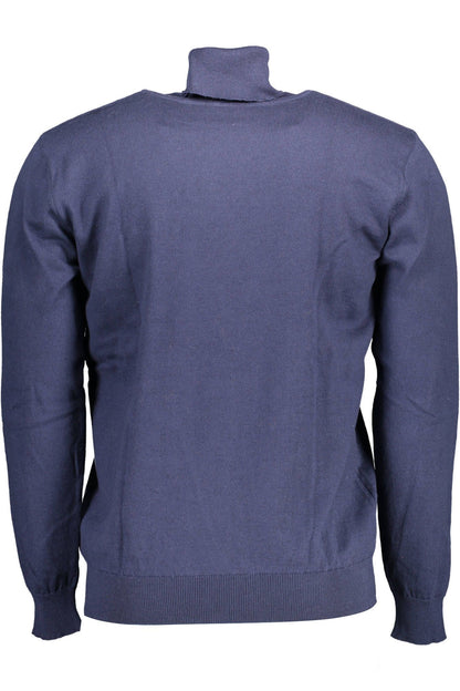 Elegant Blue Turtleneck with Embroidered Logo