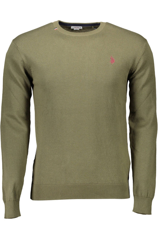 Classic Green Cotton Sweater with Elbow Patches