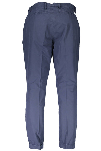 Chic Blue Cotton Trousers with Logo Detail