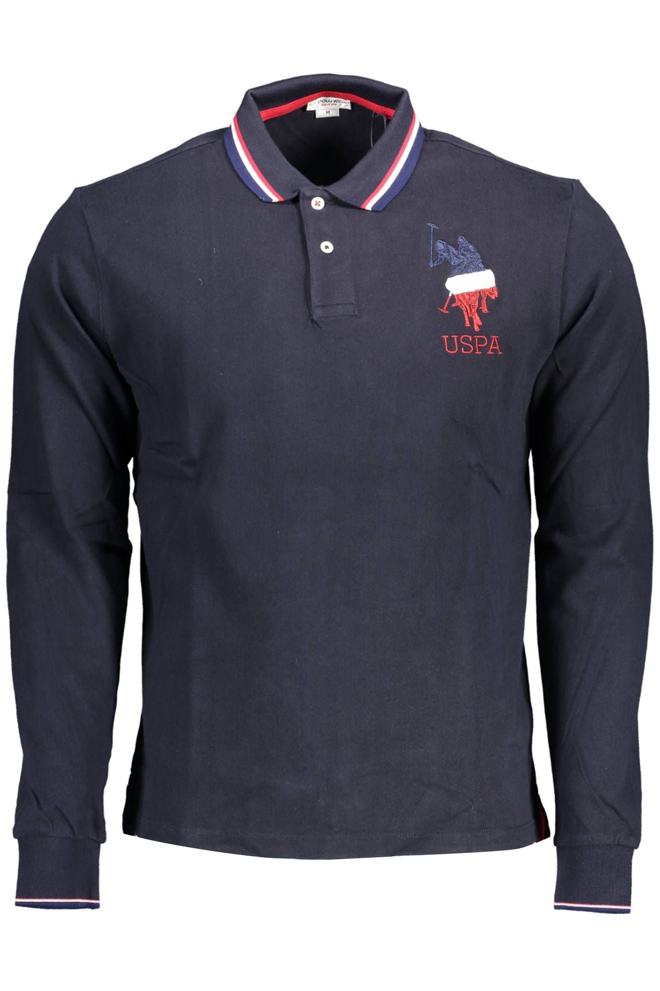 Chic Embroidered Long Sleeve Blue Polo