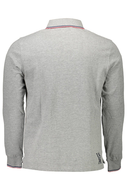 Elegant Long-Sleeved Gray Polo with Contrasting Details