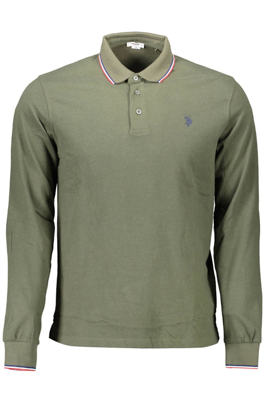 Elegant Long-Sleeved Green Polo Shirt